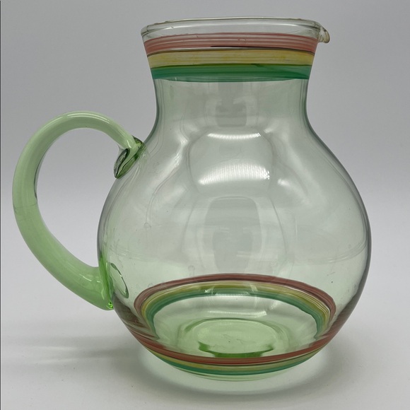 Mid-Century Modern Colorful Handblown Green Glass Pitcher - Picture 3 of 10